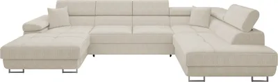 Produktbild von MIRJAN24 Wohnlandschaft Torezio Bis Cord, Stilvoll Eckcouch mit Bettkasten und Schlaffunktion, Einstellbare Kopfstützen, 346x203x70-90 cm (Farbe: Poso 100, Seite: Rechts)