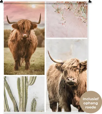 Produktbild von MuchoWow® Wandteppich Wandbehang Schottisches Hochlandrind - Tiere - Pastell 120x160 cm Tapisserie Dekoration Wandtuch - Wohnzimmer - Moderne