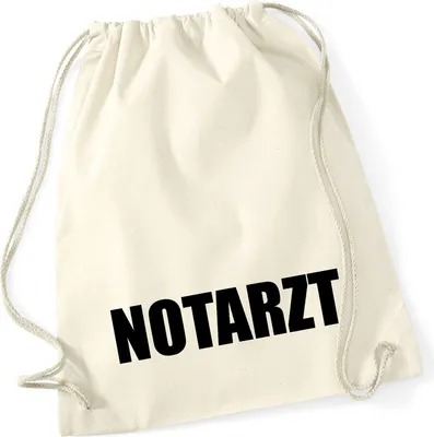 Produktbild von Huuraa Turnbeutel Notarzt Schriftzug 12 Liter Natural Baumwolle Rucksack Geschenkidee