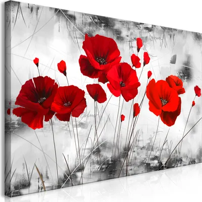 Produktbild von Wandbild Mega XXXL Blumen Mohn 250x125 cm Einteiliger XXL-Format Kunstdruck zur Selbstmontage Leinwandbilder moderne Bilder DIY Wanddekoration Wohnung Deko rot grau b-A-0380-ak-e