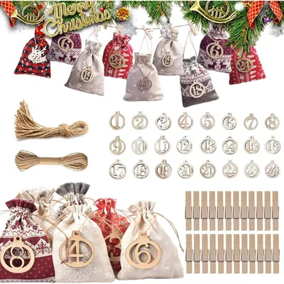 Produktbild von Adventskalender Sackleinenbeutel 24 Tage DIY mit Holzklammern