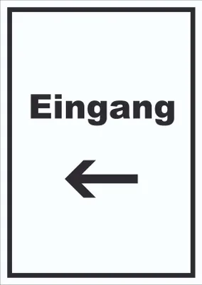 Produktbild von Eingang Schild mit Text und Richtungspfeil links Zugang Eintritt hochkant A2 (420x594mm)