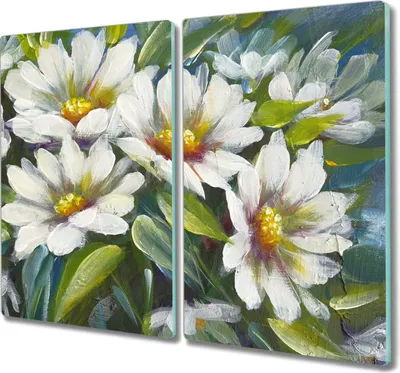 Produktbild von Coloray Herdabdeckplatte 2x30x52 cm Schneidebrett Kochplattenabdeckung Küchenbrett Hackbrett - Blumen Pflanzen