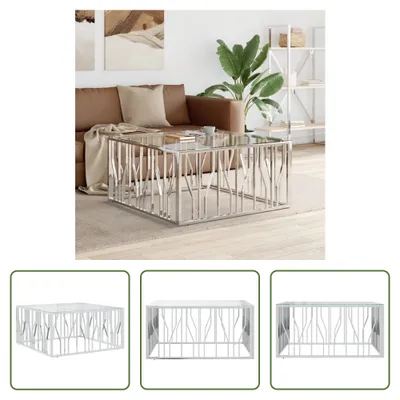 Image de The Living Store Table basse 100x100x50 cm acier inoxydable et verre
