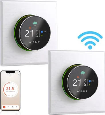 Produktbild von 2X WiFi Thermostat Digital LCD Raumthermostat Programmierbare Wandthermostat Unterputz Fußbodenheizung fuer 5A Warmwasserbereitung ,Tastensteuerung/Mobile APP/Sprachsteuerung Innenthermometer, Weiß