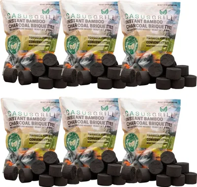 Image de 6x CASUSGRILL Briquettes de charbon de bois pour barbecue en bambou matériaux naturels Briquettes pour barbecue