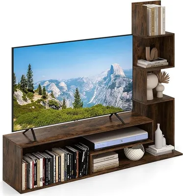 Immagine prodotto di 145 X 30 X 121 CM mobile TV versatile con 2 ripiani a forma di L e 3 scomparti, mobile multimediale per TV con ampia superficie, consolle