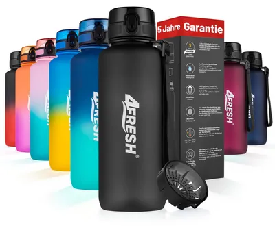 Produktbild von 4FRESH Trinkflasche 1500 ml aus Tritan – BPA-freie Gallon Wasserflasche mit 1-Klick-Öffnung, Skala & Trageschlaufe