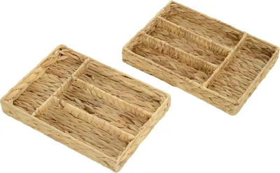 Produktbild von 2er-Set Aufbewahrungskorb, geflochtener Körbe aus Wasserhyazinthe, zum Aufbewahrung und Organisieren, für Wohnzimmer, Küche, Schlafzimmer, 36 x 26 x 5 cm, Naturholz