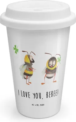 Produktbild von Mr. & Mrs. Panda Thermobecher To Go Bienen Paar - Weiß - Geschenk, Hochzeitstag, Freundin, Mitbringsel, Schildkröten, Kaffeebecher, ToGo, Freund, Thermokaffeebecher