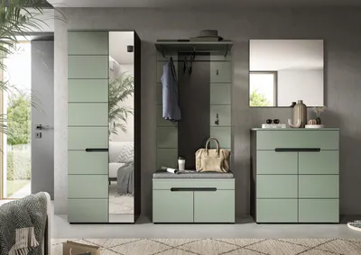 Produktbild von Garderoben-Set >Canu< in Basalt Grau / Smoke Green - 255x190x37cm (BxHxT)