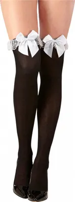 Produktbild von Schwarze Nylons mit weißer Spitze und Schleife