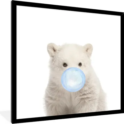 Produktbild von MuchoWow® Gerahmtes Poster Eisbär - Tiere - Jungtier - Junge - Blau - Kaugummi 40x40 cm - Poster mit Schwarzem Bilderrahmen Wandposter Rahmen Foto Bilder - Mit Rahmen - Wanddekoration Schlafzimmer
