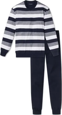 Produktbild von SCHIESSER Herren Schlafanzug 2-tlg. Set - lang, V-Ausschnitt, Baumwolle, Streifen Blau XL