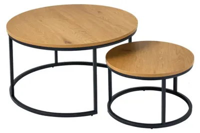 Image de Tables basses gigognes VELTO rondes aspect bois et métal noir