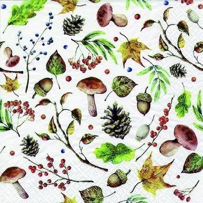 Produktbild von 20 Servietten Autumn Forest white - Herbstsammlung auf weiß 33x33cm
