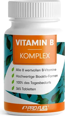 Produktbild von ProFuel Vitamin B Komplex | 365 Tabletten | alle 8 B-Vitamine | deckt 100% des Tagesbedarfs | 12 Monatsvorrat | vegan