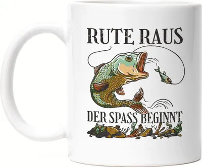 Produktbild von Rute Raus Der Spaß Beginnt Tasse Angler Angeln Fische Angelzubehör Geschenkidee