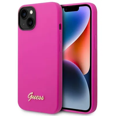 Produktbild von Guess iPhone 14 & 15 Plus Silicone Backcover - Metal logo - Fuchsia