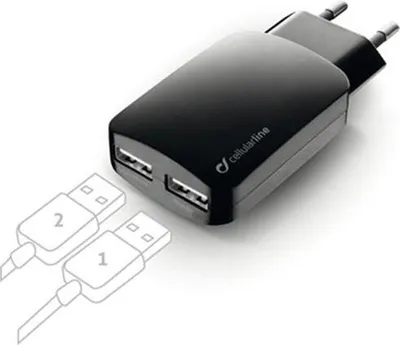 Produktbild von Cellularline USB Charger Dual Ultra - Fast Charge - iPhone, Samsung, Huawei and other Smartphones and Tablets, Drinnen, AC, 5 V, Schwarz
