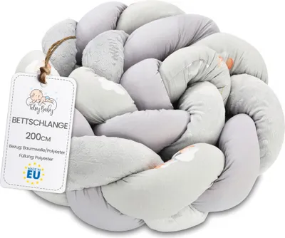 Produktbild von Kuschelkissen 200 cm Musselin hellgrau Kaninchen flauschiges geflochtenes Zierkissen Dekokissen Kinderzimmer