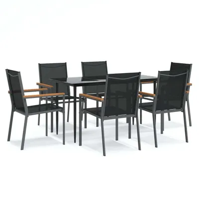 Image de Ensemble à manger de jardin 7 pcs noir textilène et acier