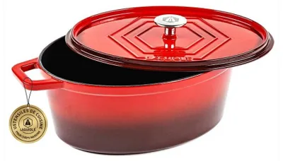Gusseiserne Bratpfanne oval emailliert rot 31x23 cm 5,7 L