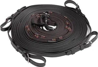 Produktbild von S-Grip Vierspänner Vorderleine mit festem Kreuzstück, schwarz/braun Pony