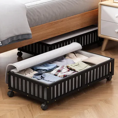 Zdjęcie produktu dla Pudełka do przechowywania z bambusa pod łóżko - 2 sztuki z kółkami