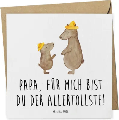 Produktbild von Mr. & Mrs. Panda Glückwunschkarte Bären mit Hut - Weiß - Geschenk, Vatertag, Dad, anlasskarte, Grußkarte, Bär, Klappkarte, doppelkarte, faltkarte, Muttertag, Family