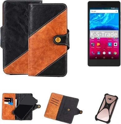 Produktbild von K-S-Trade Handyhülle Schutzhülle Bookstyle Case Wallet-Case kompatibel mit Archos Core 50 Handy Cover Bumper Klapphülle schwarz hellbraun 1x