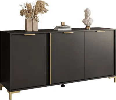 Produktbild von LARETTO dreitürige Kommode 153 cm 3D anthrazit goldene Beine