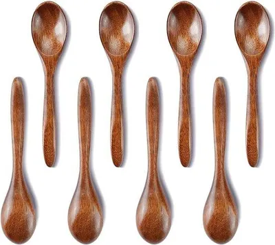 Zdjęcie produktu dla Zestaw 8 drewnianych łyżek o długości 14 cm do gotowania i mieszania