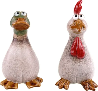 Produktbild von Zaundeko 2er-Set Gans und Huhn 18 + 20 cm Figur Steinzeug zum Aufstecken