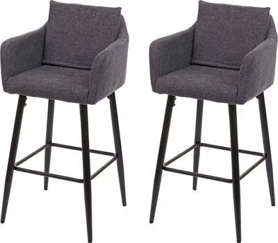 Obrázek produktu pro sada 2 barových stoliček HWC-H93, barová stolička, kovová podnož  látka/textil tmavě šedá