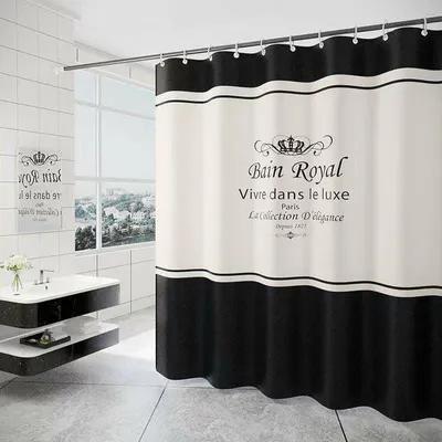 Produktbild von Duschvorhang (180 x 200 cm) mit Haken, schnelltrocknend (schwarz-weiß), wasserdichtes Polyestergewebe, maschinenwaschbar, Badezimmervorhänge