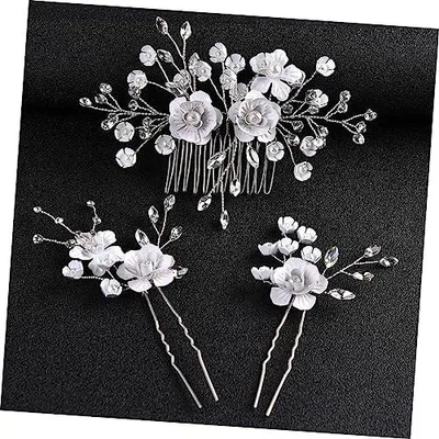 Produktbild von Blumen-Haarkamm mit Perlen und Strass als seitlicher Braut-Haarschmuck mit Haarnadel