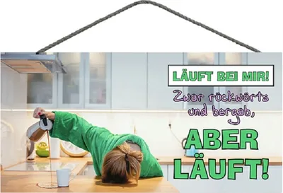 Produktbild von Türschild, Läuft bei mir, 25 cm, Holzschild Spruchschild, Geschenkidee