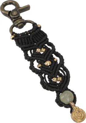 Produktbild von Makramee Schlüsselanhänger, Boho Taschenanhänger - Modell 3, Schwarz, Baumwolle,Messing, 10*2 cm, Schlüsselanhänger