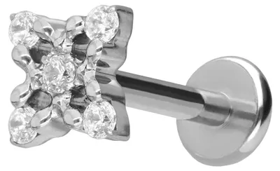 Produktbild von Ohrpiercing, Nasenpiercing Titan Labret mit Push Fit KRISTALLBLUME Silber Stablänge: 10mm | Stabstärke: 1,2mm