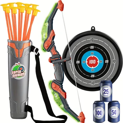 Produktbild von Sonstige Outdoorspielzeuge, Kinderbogenset, 5-tlg. Bogenschießen Set, Bogen- und Pfeilset, Zielscheibe, LED-Lichter Bogen, 10 Pfeilen, Zielscheibe