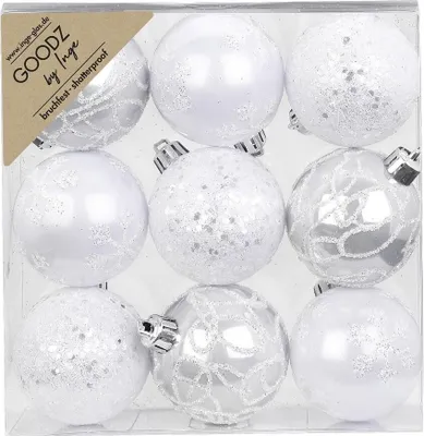 Produktbild von Weihnachtskugeln Dekorierte Kugeln Kunststoff 6cm 9er Set - Weiß