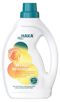 Produktbild von HAKA Vollwaschmittel mit Pfirsichextrakt 1l für Feines, Wolle & Kaschmir