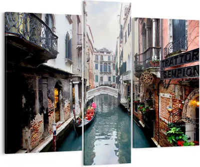 Produktbild von Bild auf Leinwand - Leinwandbild - Boot Brücke Tourismus Venedig - 95x80cm - Wand Bild - Wanddeko - Leinwanddruck - Bilder - Kunstdruck - Wanddekoration - Leinwand bilder - Wandkunst - CB95x80-2157
