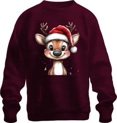 Produktbild von Weihnachtsrentier niedlich Aquarell Kinder Geschenk Vintage Uni Sweatshirt Pullover, Burgundy, 3XL
