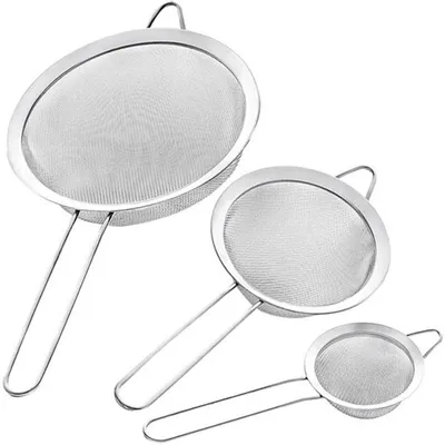 Obrázek produktu pro Sítko – Prémiová sada sítků z nerezové oceli – 3 kusy – průměr 8, 14 a 20 cm – nerezová ocel – kuchyňské sítko – domácí sítko – stříbrná barva