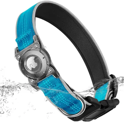 Image de Collier pour chien compatible avec AirTag - Étanche et réfléchissant - Bleu