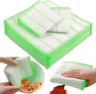 Imagen del producto de Juego de 10 paños de cocina de algodón, de 32 x 32 cm, con estampado de cuadros verdes y blancos, para la cocina