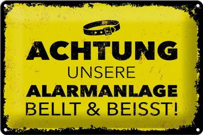 Produktbild von Blechschild Hund Achtung unsere Alarmanlage beisst 30x20cm