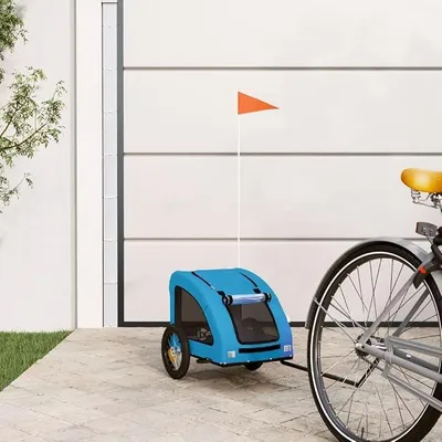 Imagen del producto de Remolque para bicicletas, ideal para perros, color azul, fabricado con tela Oxford y hierro, resistente